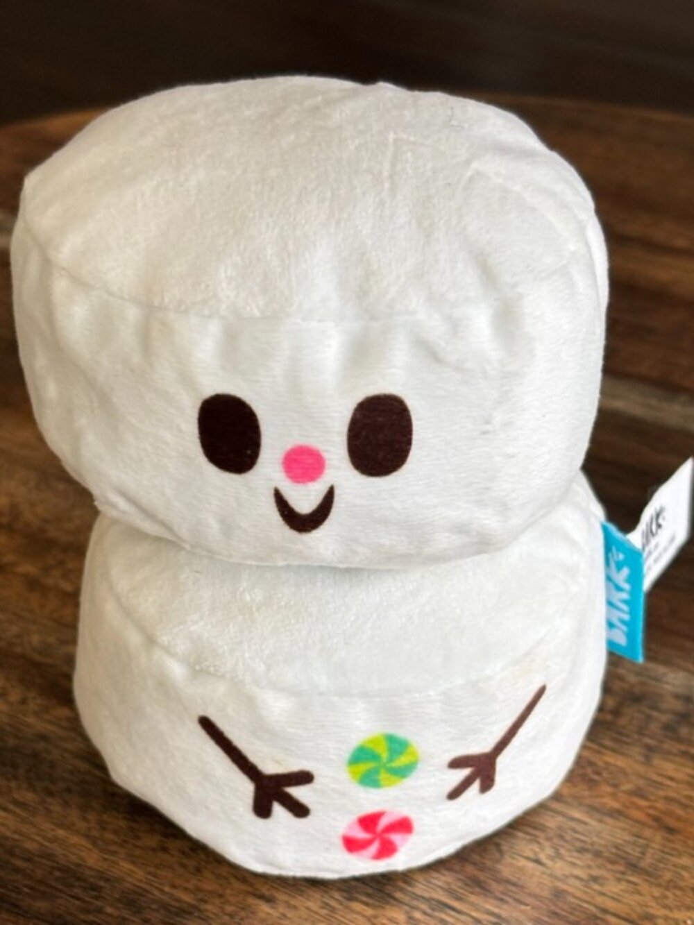 BARK Marshmallow Snowman Holiday Plush Dog Toy White Peppermint